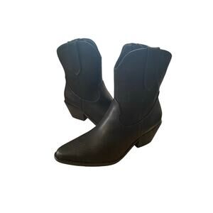 Mata Western Vibez Womens Cowgirl Boots 6.5 Black Mid Calf Pull On Pointed Toe